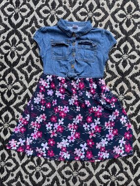 Wonder nation 7/8 Denim-Top Floral Girls' Dress in Navy and Pink